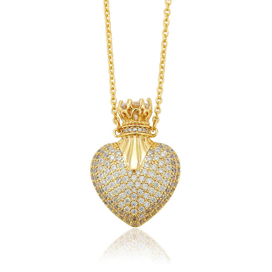 44253 xuping jewelry Luxury Elegant Crown Heart Shaped Bridal Jewelry 14K Gold Plated Valentine's Day necklace