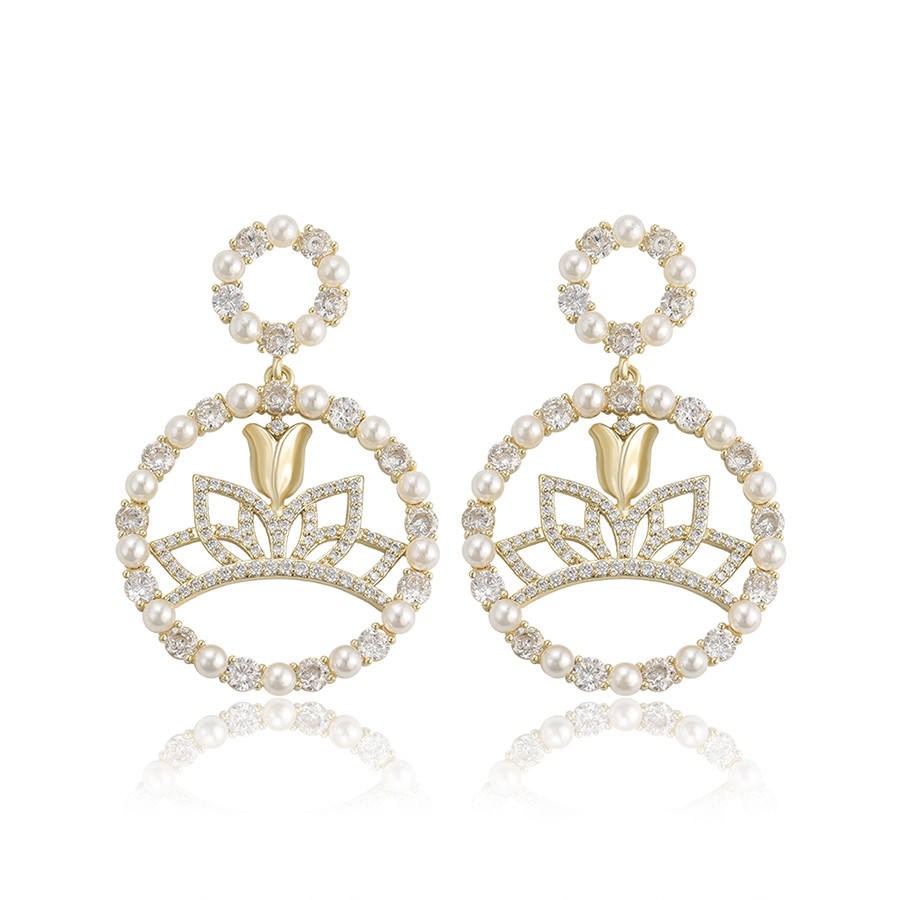 A00371608 xuping jewelry luxury charm simple elegant circle set pearl crown princess essential diamond 14K gold earrings