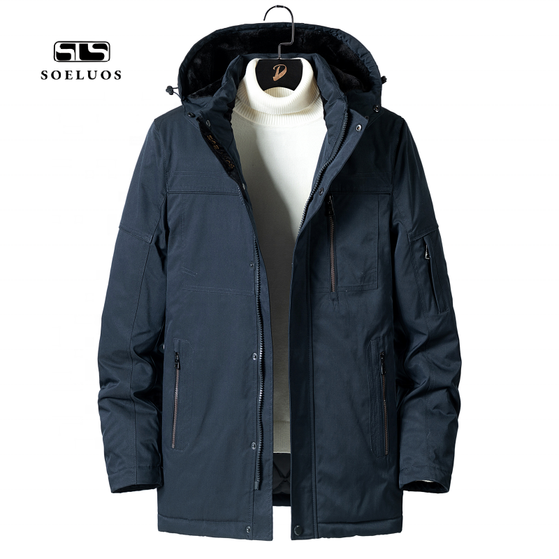 High Quality Warm Thicken Solid Hooded Parkas Casual Male Zipper Pocket coats for men winter brand